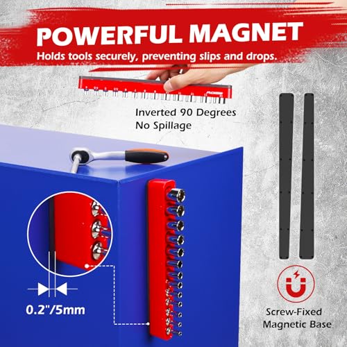 2-Piece 1/4"-Drive Metric Magnetic Socket Organizer Set (Holds 26 Sockets) - Detachable Tool Tray with 5mm Magnetic Base, Screw-Fixed Design & Heavy-Duty Modular Storage for Garage/Home Workshop - style: 2-Pc 1/4" Drive - Metric (Holds 26)