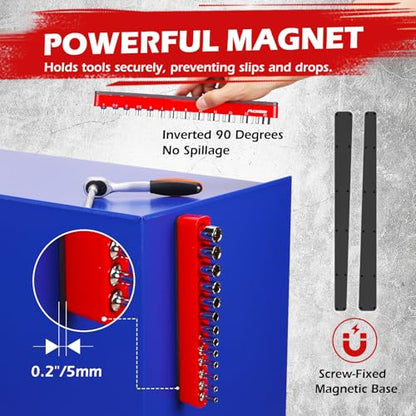 2-Piece 1/4"-Drive Metric Magnetic Socket Organizer Set (Holds 26 Sockets) - Detachable Tool Tray with 5mm Magnetic Base, Screw-Fixed Design & Heavy-Duty Modular Storage for Garage/Home Workshop - style: 2-Pc 1/4" Drive - Metric (Holds 26)