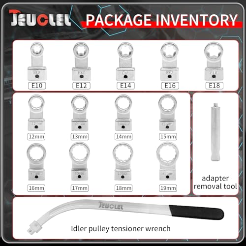 15PCS Universal Auxiliary Idler Belt Tensioner Pulley Removal Tool Kit, 12-Point 12-19mm (0.47"-0.74") Serpentine Belt Tension Pulley Wrench Set, Engine Timing Belt Tensioning Nut Bolt Screw Remover | 12Point, 12-19mm(0.47"-0.74") Serpentine Belt Tension