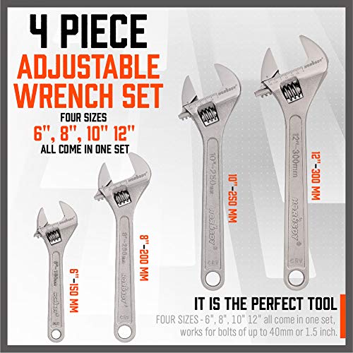 HORUSDY 4-Piece Adjustable Wrench Set, CR-V Steel, Adjustable Wrenches Set(6-inch, 8-inch, 10-inch, 12-inch) - style: 4pcs Adjustable Wrench Set