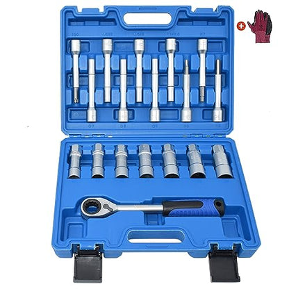 18PCS Steering Hub Suspension Shock Absorber Strut Nut Removal Tool Socket Kit, 1/2 inch Suspension Strut Spreader Tool Set, with Gloves
