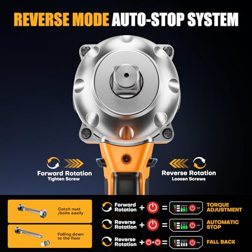 Takuoo Cordless 1/2 inch Brushless Impact Wrench, Max Torque (1200N.m) 900Ft-lbs Electric Impact Gun w/2x 4000mAh Battery, Charger & 6 Sockets, Power Impact Driver for Car Home