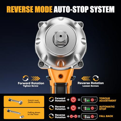 Takuoo Cordless 1/2 inch Brushless Impact Wrench, Max Torque (1200N.m) 900Ft-lbs Electric Impact Gun w/2x 4000mAh Battery, Charger & 6 Sockets, Power Impact Driver for Car Home