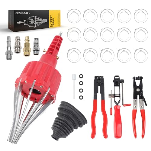 Dasbecan Upgraded Pneumatic CV Boot Expander Tool, CV Boot Clamp Tool Kit | Universal CV Axle Boot Spreader with 3 CV Joint Boot Clamp Pliers , 1 Boot, 15 Clamps and 4 1/4" NPT Air Hose Nipple - color: Red, size: Pro Kit (3 Pliers + 1 Boot + 15 Clamps)