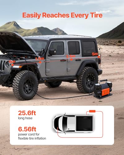 VEVOR Dual-Cylinder Heavy Duty Air Compressor, 10.6CFM Portable Tire Inflator, 12V 150PSI Offroad Air Pump with Digital Pressure Gauge & Adapters for Truck Car SUV 4 x 4 Vehicle RV - style: 10.6 CFM Dual-Cylinder