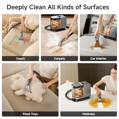Uwant Portable Carpet Cleaner with Steam& Hot Water 18Kpa Upholstery Cleaner Machine for Pets with Cleaning Tools& Solution Carpet Steam Cleaner for set of 1 Cars,Couch,Furniture