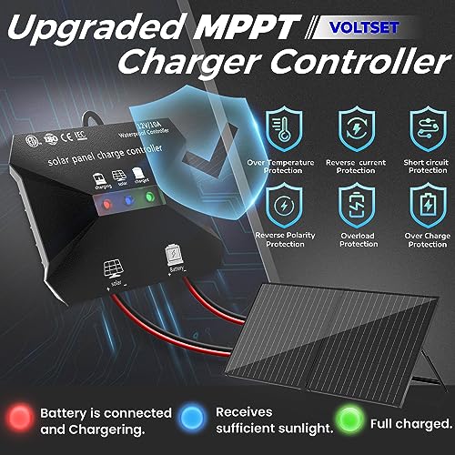 Voltset 12V 100W Portable Foldable Solar Panel Kit with 10A Controller | IP65 Waterproof, ETFE Lightweight Design, H-Bracket, For for 12V Batteries, Power Stations, RV, Camping, Trailer - size: 100W Portable
