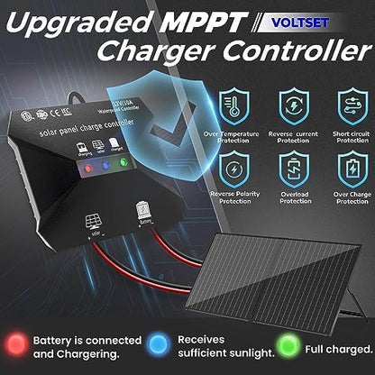 Voltset 12V 100W Portable Foldable Solar Panel Kit with 10A Controller | IP65 Waterproof, ETFE Lightweight Design, H-Bracket, For for 12V Batteries, Power Stations, RV, Camping, Trailer - size: 100W Portable