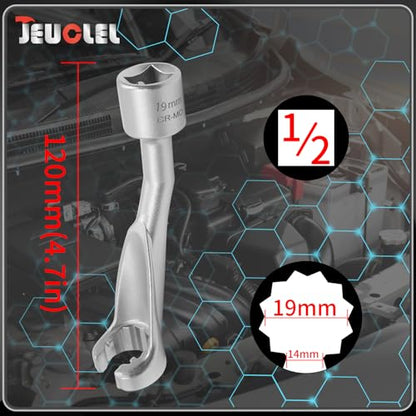 19mm 12 Point 1/2" Dr. Common Rail Injection Fuel Line Nut Socket | Open Socket Wrench, Diesel Engine Temperature Removal Tool, Exhaust Gas Temp Sensor Extractor - size: 19MM 1/2" Drive