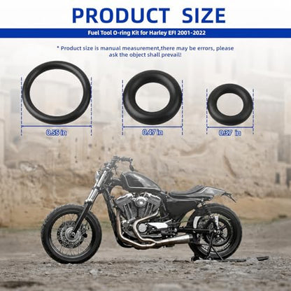 Fuel Tool O-Ring kit for Harley-Davidson EFI Models from 2001 Onwards, Including Fuel Tool Check Valve O-Rings and Fuel line Male O-Rings, for Street Glide, Road King, Softail Models.