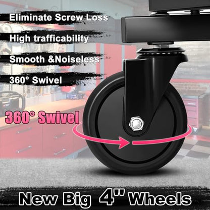 Rolling Stool with Wheels, Adjustable Height Pneumatic Garage Work Mechanic Stool Seat with Backrest, 400 LBS Capacity 360° Swivel Mechanic Crepper Chair with Tool Tray Storage, Pink - color: Pink