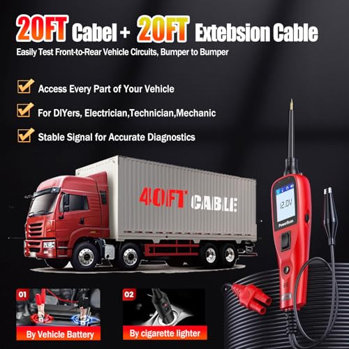 Autel PowerScan PS100 Power Circuit Probe Scan Tool Automotive Circuit Tester, Read AC DC Resistance 12-24V Electrical Short/Open Circuit Finder, Relay Tester with 20ft Extension Cable