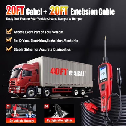 Autel PowerScan PS100 Power Circuit Probe Scan Tool Automotive Circuit Tester, Read AC DC Resistance 12-24V Electrical Short/Open Circuit Finder, Relay Tester with 20ft Extension Cable