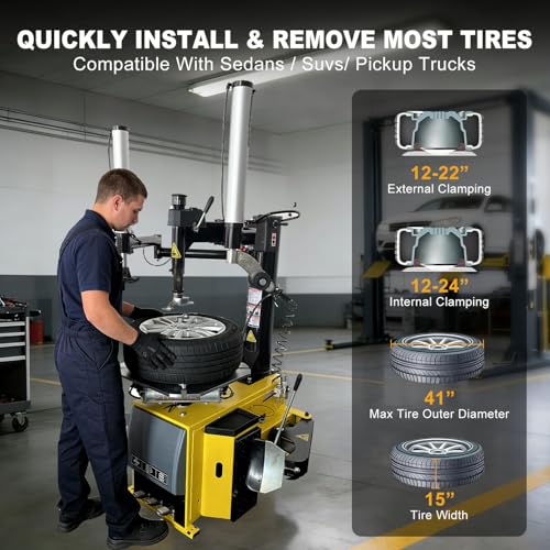 Tire Changer and Wheel Balancer Combo with Bead Blaster and Dual Assist Arms, 110V for 10-24" Rims, Complete Workshop Tire Service Package