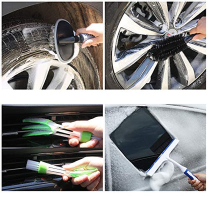 22Pcs Car Wash Cleaning Tools Kit Car Detailing Set with Black Canvas Bag Collapsible Bucket Wash Mitt Sponge Towels Tire Brush Window Scraper Duster Complete Interior Car Care Kit