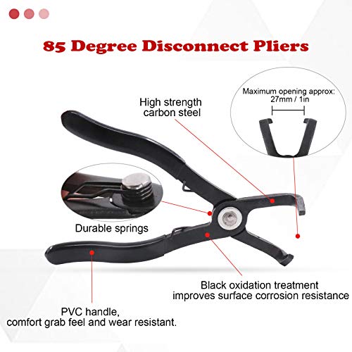 Hilitchi Fuel Line Petrol Clip Pipe Pliers 9 Inch Fuel Filter Calipers Fuel Line Pliers and 80 Degree Disconnect Pliers Push Pin Pliers Set (Pack of 3)