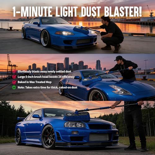 Flash Dog Car Duster Exterior - Wax Treated Cotton & Extendable Handle | Aluminum Alloy Handle Scratch Free Cleaning Brush for Cars, Trucks, SUVs, RVs, Motorcycles | Waterless Dust & Pollen Remover - color: Blue
