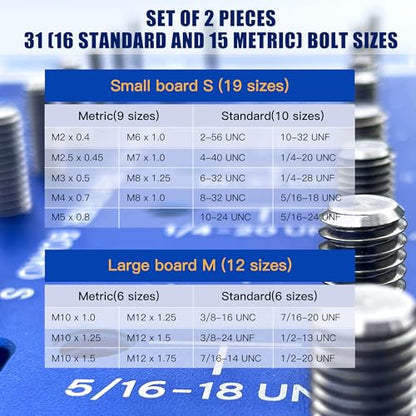 Thread Checker, 31-Size Dual-Panel Aluminum Gauge with 304 Stainless Steel Pins, SAE & Metric Nut and Bolt Size Finder, Heavy-Duty Fastener Identifier for Mechanics, DIY, Workshop - size: 31 Thread Checker-S02