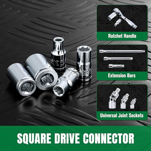 SK 1/4" Drive Socket Set, SAE Sockets, 10-Piece 3/16" to 9/16" | SuperKrome Finish, Premium CR-V Steel, with Aluminum Socket Organizer - size: 0.19 - 0.56 inch, style: Shallow