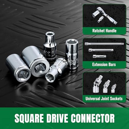SK 1/4" Drive Socket Set, SAE Sockets, 10-Piece 3/16" to 9/16" | SuperKrome Finish, Premium CR-V Steel, with Aluminum Socket Organizer - size: 0.19 - 0.56 inch, style: Shallow