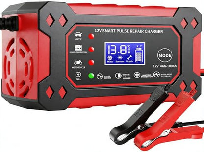 Car Battery Charger,12V 6Amp Trickle Charger and Maintainer, Smart Fully Automatic Battery Charger w/Temperature Compensation, Battery Pulse Repair and Desulfator for Lead Acid AGM Batteries - color: 1) - 6Amp/12V (Red)