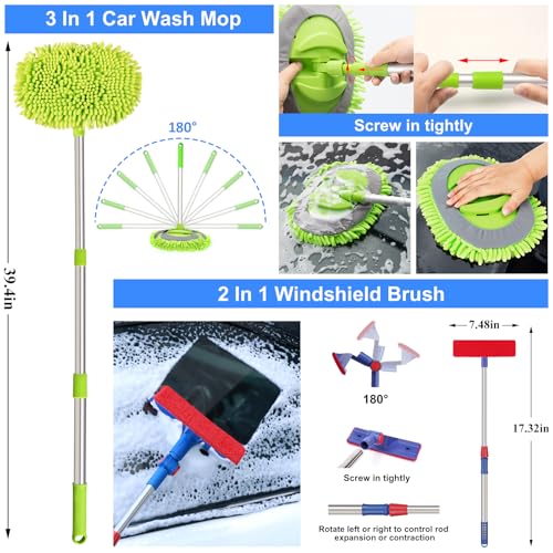 44Pcs Car Wash Detailing Kit Cleaning Kits with Foam Gun Sprayer Wash Mop with Long Handle Collapsible Bucket Large Wash Mitt Towels Complete Interior Exterior Car Washing Supply Set Blue - color: Blue
