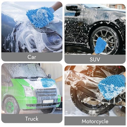 3 Pack Chenille Microfiber Car Wash Mitt, 7" x 9.6", Blue | Car Washing Mitts, Home Dusting Gloves, Scratch Free Lint-Free, Highly Absorbent, Double Sided, for Cleaning Detailing Polish - color: Blue