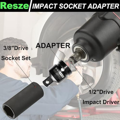 Resze 2PCS Impact Socket Adapter and Reducer Set, 1/2"to 3/8" Drive Socket Adapter Set, Square Adapter Breaker Bar Wrench Conversion Kit Mechanic tools - size: 1/2"to 3/8"