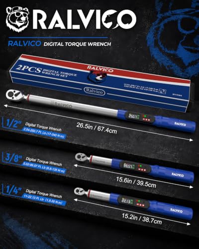 Digital Torque Wrench 3/8 & 1/2 Drive 5.02-99.57 Ft. Lb (6.8-135 N.m) / 12.54-250.7 Ft. Lb (17-340 N.m) ±2% Accuracy Digital Torque Wrench Set with Buzzer and LED Flash for Bike, Moto, Car - size: 5.02-99.57 Ft. Lb /12.54-250.7 Ft. Lb, style: 3/8 1/2-INCH