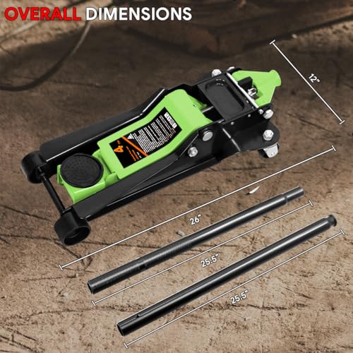 DNA Motoring Low Profile Hydraulic Trolley Service/Floor Jack, 4 Ton (8000 lbs) Capacity, Lifting Range 4.5"-20", Green, TOOLS-00307-GR - color: Green, style: 4 ton