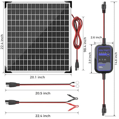 Voltset 50W 12V Solar Panel Battery Charger Trickle Maintainer Kit | Smart MPPT Controller, Waterproof, Safety Protections, for RV Boat Marine Trailer Trailer Truck Motorcycle Farm Off-Grid - size: 50W PRO