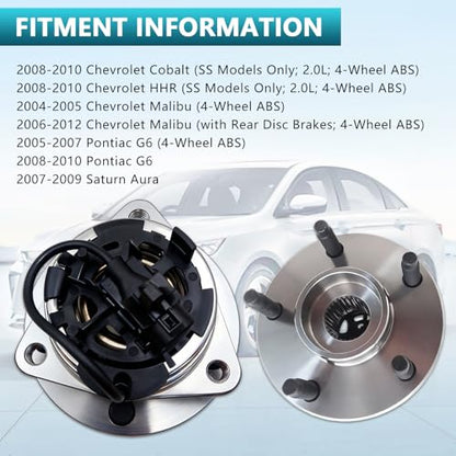 513214 Front Wheel Bearing Hub Assembly for Chevrolet Malibu 2004-2012 | for Pontiac G6 2005-2010, Saturn Aura 2007-2009, Cobalt HHR 2008-2010 Fixes ABS & Hub Issues Direct Bolt-On No Warning Lights - size: 513214