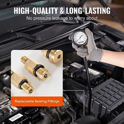 VEVOR Compression Tester Adapter Kit, 9 Pcs Automotive Engine Cylinder Leak Down Compression Test, Accurate Dual Scale Pressure Gauge 0-300 psi, with Long Reach Hoses and Case for Engine Cylinders