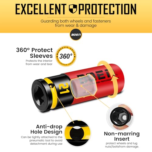 BOEN 21mm 1/2" Drive Wheel Protector Impact Socket, Non-Marring Thin Wall Wheel Protector Nut Socket, Color-Coded, Embossed and Painted Marking, CR-MO Steel - style: 21MM