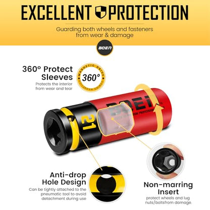 BOEN 21mm 1/2" Drive Wheel Protector Impact Socket, Non-Marring Thin Wall Wheel Protector Nut Socket, Color-Coded, Embossed and Painted Marking, CR-MO Steel - style: 21MM