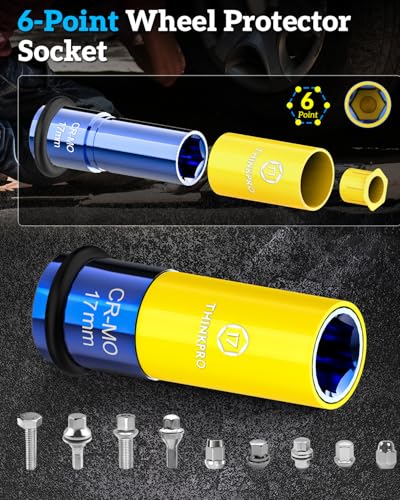 1/2" Drive Lug Nut Socket Set, 17/19/21 mm Wheel Socket | Non Marring, Thin Wall, CR-MO Steel, Hex Lug Nut Removal - size: 3PC