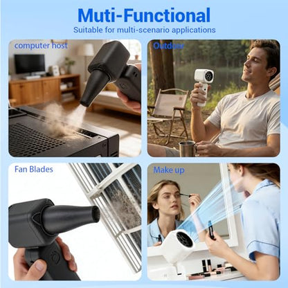 Compressed Air Duster, 2000mAh Battery with Up to 2 Hours of Run Time, 4-in-1 Multifunctional Design, Dust Blower for Computers, Keyboards, Home, Outdoor Use, and Cars（White） - color: White