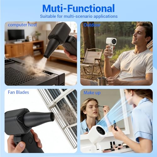 Compressed Air Duster, 2000mAh Battery with Up to 2 Hours of Run Time, 4-in-1 Multifunctional Design, Dust Blower for Computers, Keyboards, Home, Outdoor Use, and Cars（White） - color: White