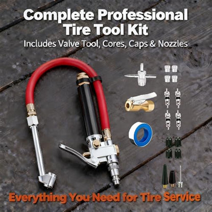 Air Chuck with Pressure Gauge, Heavy Duty Dual Head Tire Inflator Attachment for Air Compressor (1/4" NPT) - for Car, Truck, RV, Motorcycle, Dually Tires