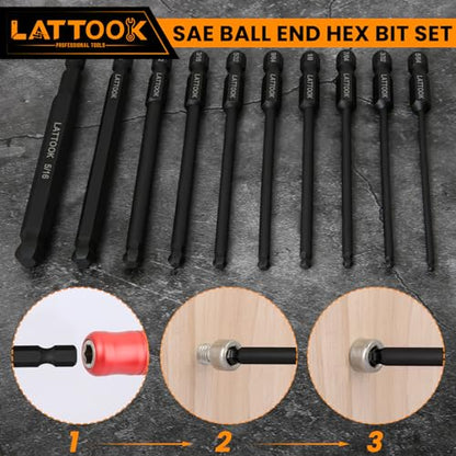 Ball End Hex Head Allen Wrench Drill Bit Set, LATTOOK 10PCS SAE 5/16” to 5/64” Ball End Hex Bit Set Allen Hex Key, Magnetic S2 Steel, 4'' Long - style: 10PCS Ball Hex Bits