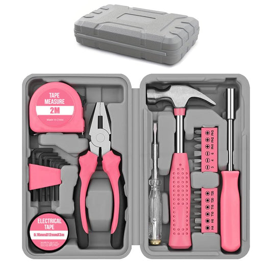 24Pcs Pink Home Repair Tool Kit for Women - Compact Mini Starter Hardware Set with Hammer, Pliers, Screwdrivers - Portable Household Hand Tools, Ideal Christmas & New Year Gift for Ladies