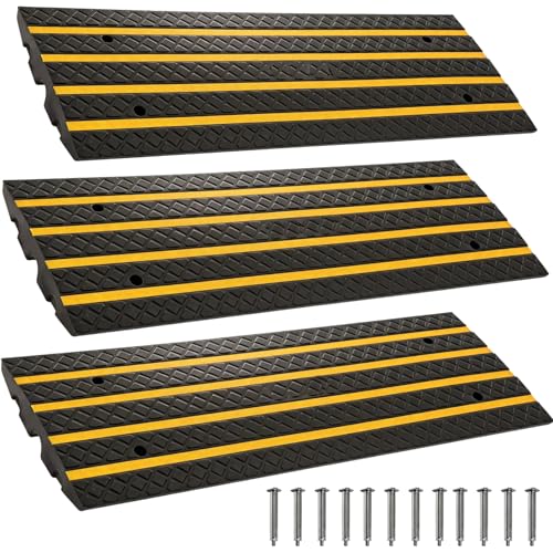 4 FT Car Vehicle Curbside Driveway Ramp 3-Pack Rubber Curb Driveway Ramps | Heavy Duty 33,000 lbs Capacity Low Profile Slope Ramps, 2.6" Rise Anti-Slip for Vehicles RVs Truck Wheelchair Motorcycles - size: 48.8-inch-Long,3-Pack