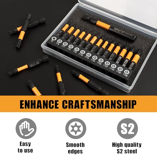 Mulwark 2" Torx Bits Set, 14 Pieces (T5–T40) – Premium S2 Steel Security Torx Socket Bits with Magnetic Holder, Ideal for Christmas Gifting - style: 2" Torx Bits 14 PCs