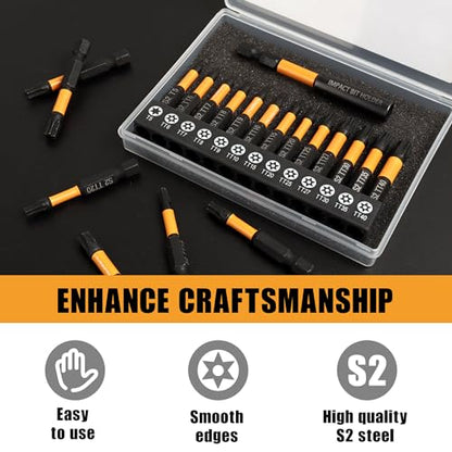 Mulwark 2" Torx Bits Set, 14 Pieces (T5–T40) – Premium S2 Steel Security Torx Socket Bits with Magnetic Holder, Ideal for Christmas Gifting - style: 2" Torx Bits 14 PCs