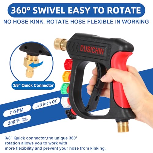 DUSICHIN Foam Cannon Short Pressure Washer Gun 1/4 Inch Quick Connector,Car Wash Foam Gun with 5 Pressure Washer Nozzle Tips 3/8'' Swivel Quick Connector,Additional Orifice Nozzle 1.04mm Car Washing