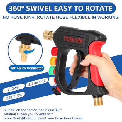 DUSICHIN Foam Cannon Short Pressure Washer Gun 1/4 Inch Quick Connector,Car Wash Foam Gun with 5 Pressure Washer Nozzle Tips 3/8'' Swivel Quick Connector,Additional Orifice Nozzle 1.04mm Car Washing