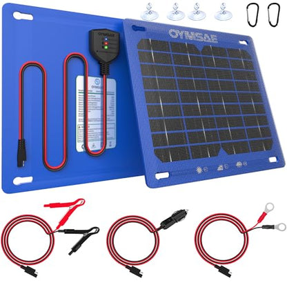 OYMSAE 12V 7.5W Solar Trickle Charger & Maintainer - Waterproof Battery Charger with Smart Controller for Car Boat RV Truck Marine - Includes Cigarette Plug & Alligator Clips - size: 7.5W
