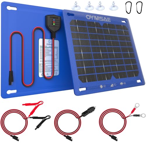 OYMSAE 12V 7.5W Solar Trickle Charger & Maintainer - Waterproof Battery Charger with Smart Controller for Car Boat RV Truck Marine - Includes Cigarette Plug & Alligator Clips - size: 7.5W