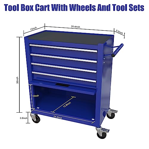 Tool Sets and 4 Drawers Tool Cart with Wheels,Rolling Tool Box Mechanic Tool Storage,Drawers Rolling Tool Case with 238 Piece Tool Kits for Workshop Maintenance,Garage,Repair Shop (Blue) - size: 233pcs - Blue