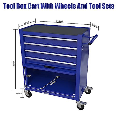 Tool Sets and 4 Drawers Tool Cart with Wheels,Rolling Tool Box Mechanic Tool Storage,Drawers Rolling Tool Case with 238 Piece Tool Kits for Workshop Maintenance,Garage,Repair Shop (Blue) - size: 233pcs - Blue